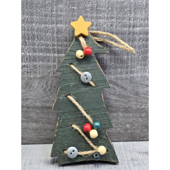 Vtg Wood Handpainted Rustic Christmas Tree Ornament Farmhouse Country 301b - Picture 2 of 7